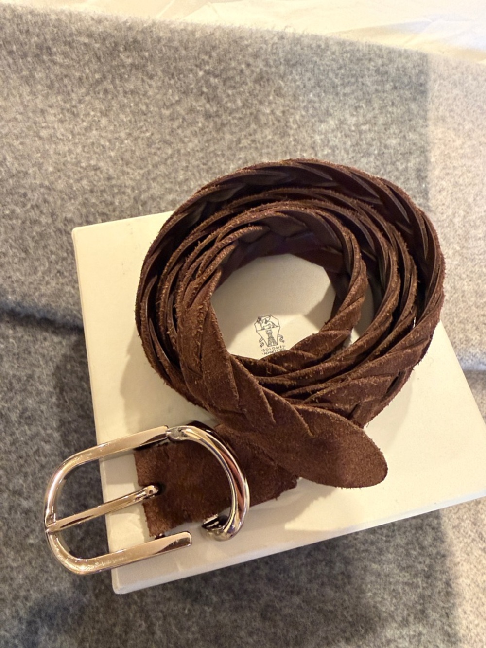 Brown Braided Suede Men's Belt with Silver Buckle